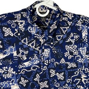 Reunion‎ Menswear Shirt M Blue Abstract Print Button Up Short Sleeve Casual